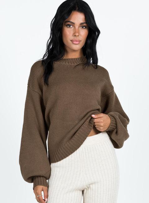 Harmony Balloon Sleeve Knit Sweater Dark Brown Product Image