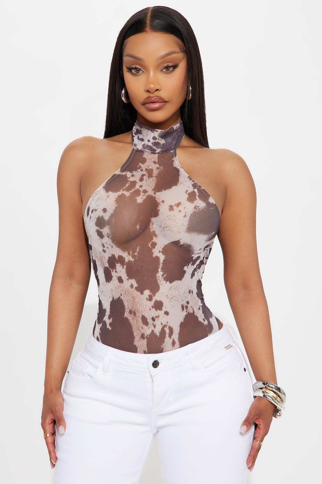 Chloe Cow Halter Bodysuit - Brown/combo Female Product Image