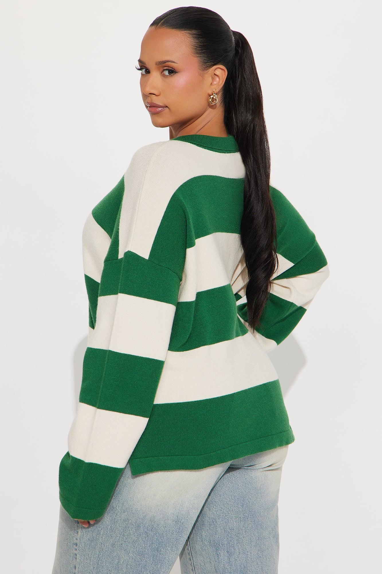 Go Getter Striped Polo Sweater - Green/combo Female Product Image