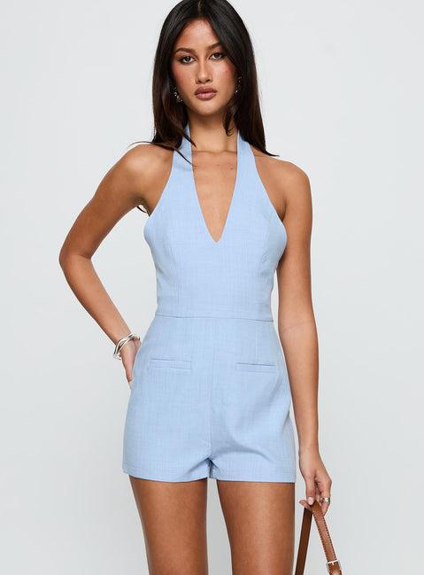 Del Rio Halter Playsuit Blue Product Image