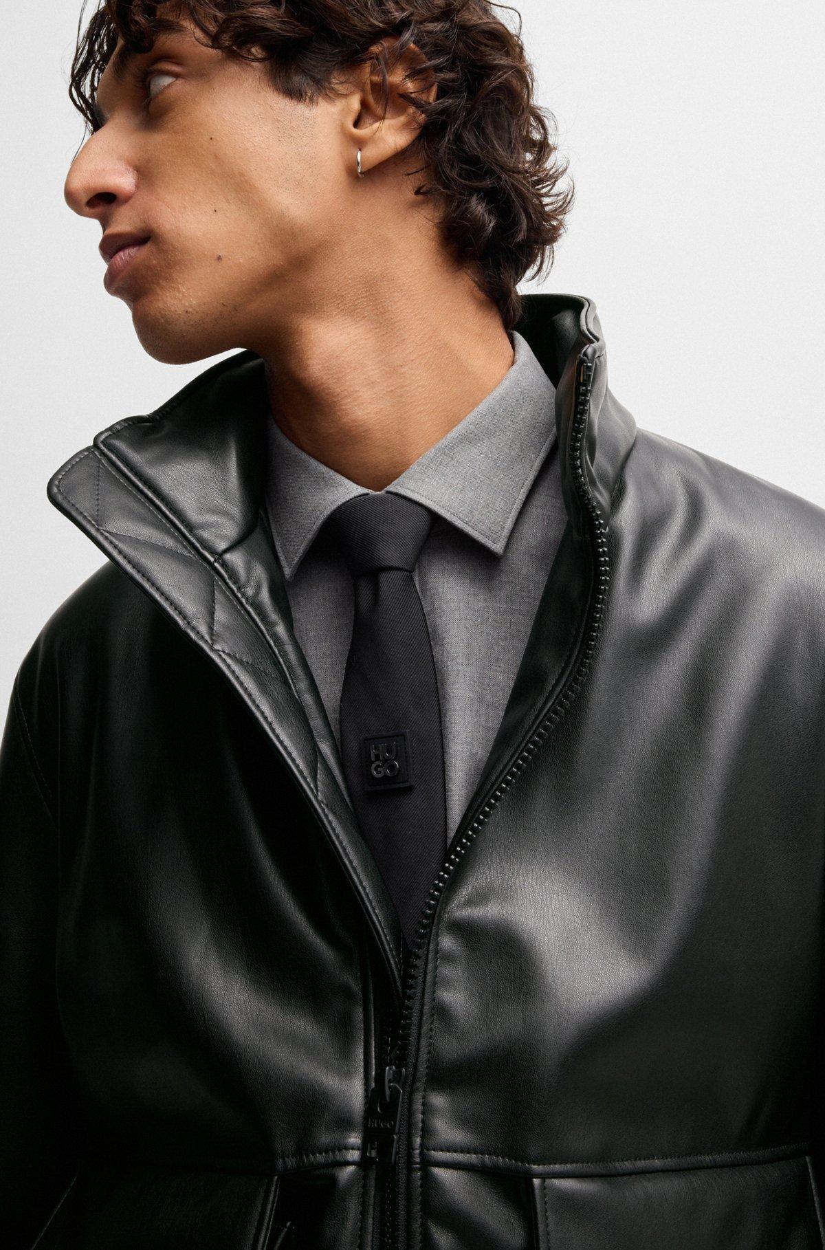 Faux-leather jacket with stacked logo Product Image