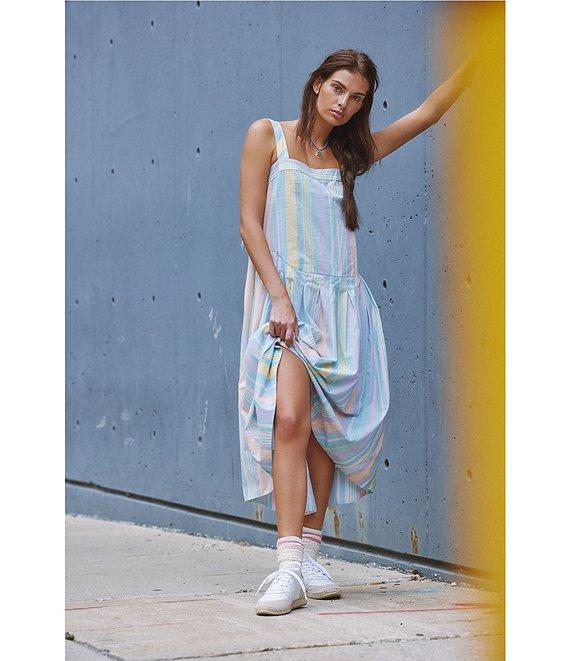 Free People Primavera Stripe Square Neck Sleeveless Midi Shift Dress Product Image