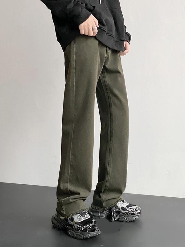 Men's Vintage Green Wash Raw Trim Loose Jeans Product Image