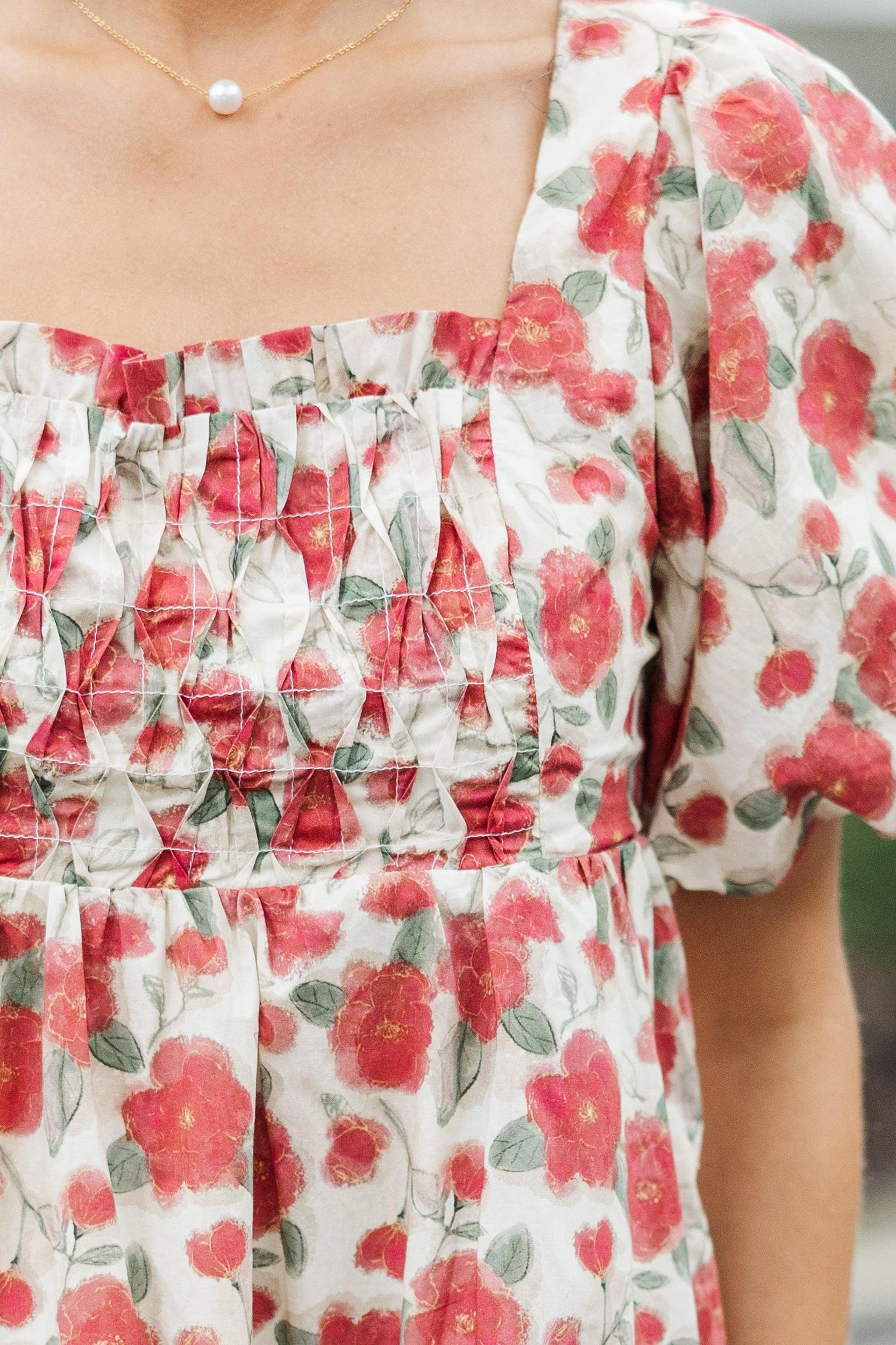 What A Doll Brick Red Floral Babydoll Dress Female Product Image