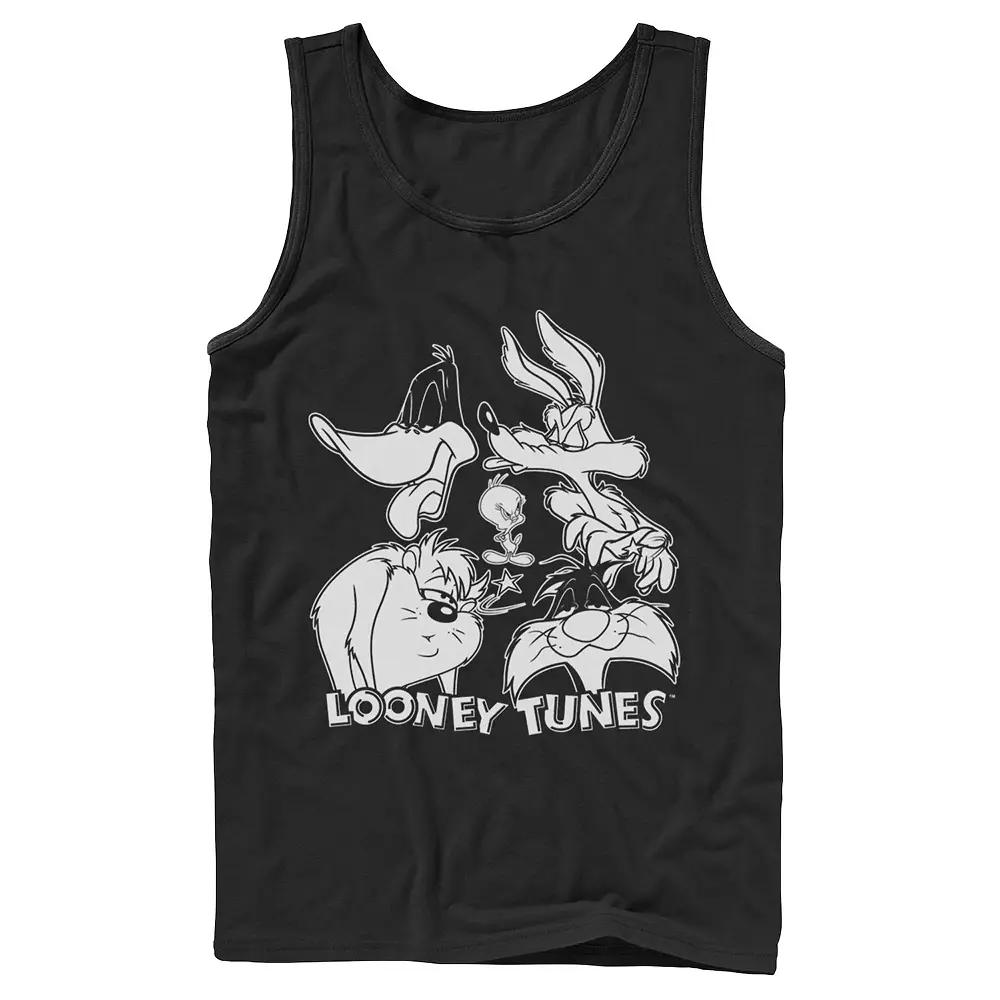 Men's Looney Tunes Characters Faces Black And White Tank Top,  Product Image
