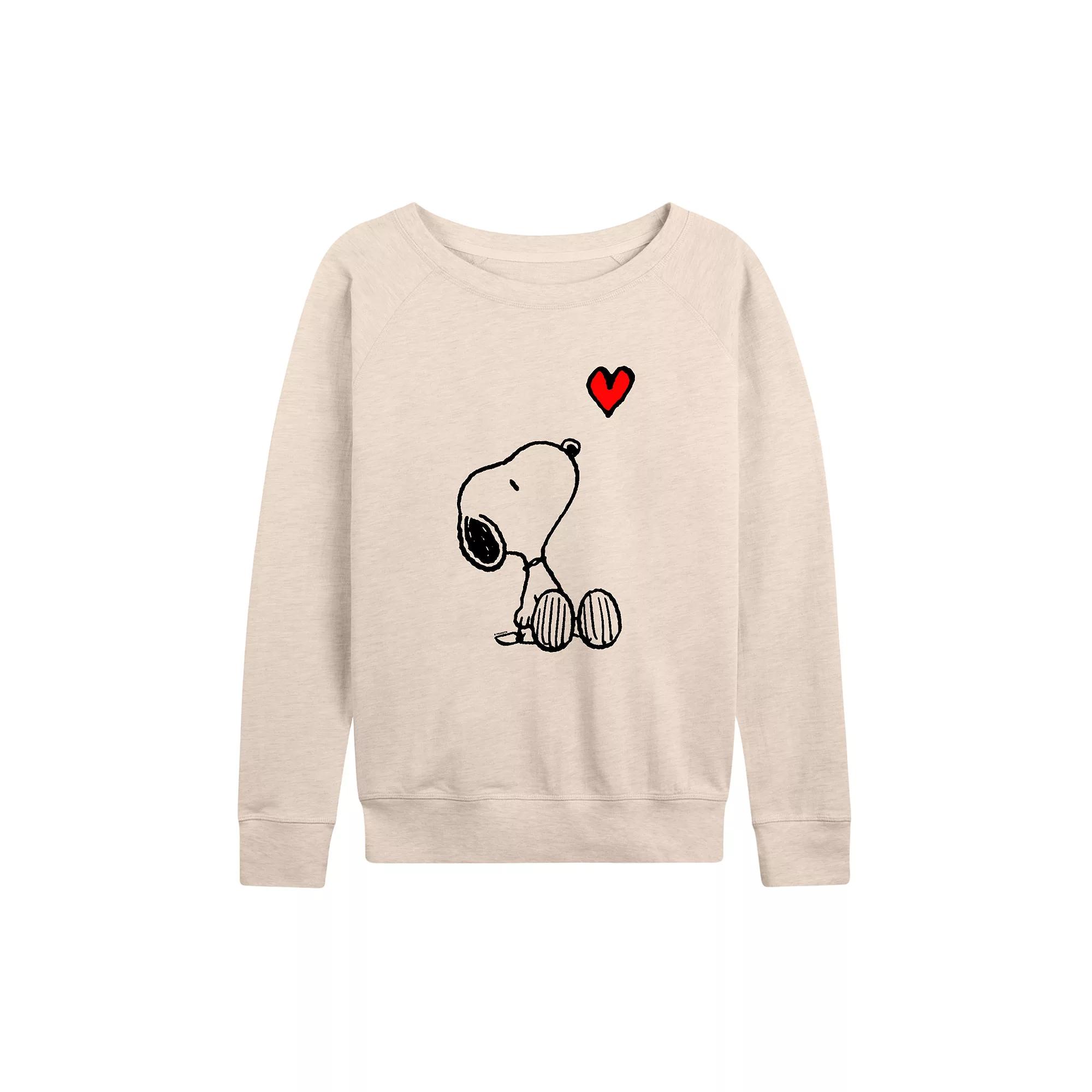 Women's Peanuts Valentine's Snoopy Heart French Terry Long Sleeve Tee,  Product Image