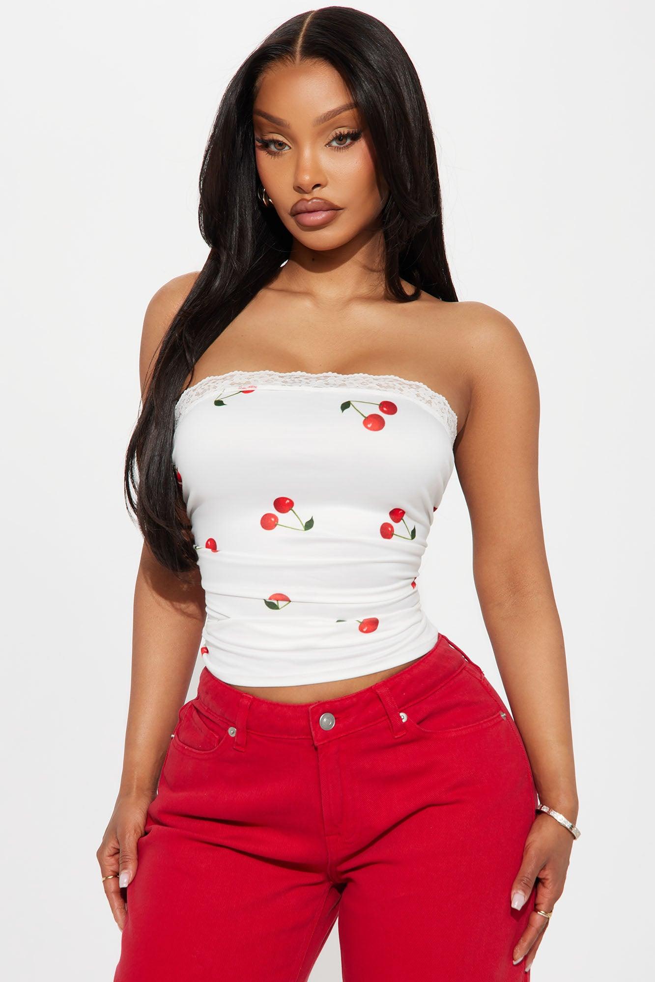 Cherry On Top Lace Trim Tube Top - White/combo Product Image