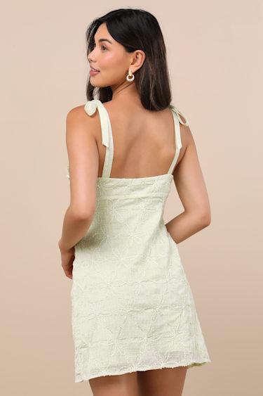 Mizuki Light Sage Embroidered Tie-Strap Mini Dress Product Image