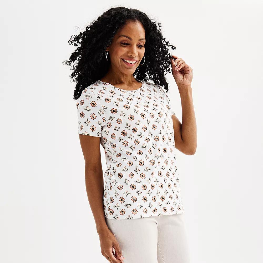 Women's Croft & Barrow® Essential Crewneck Tee, Size: Small, White Rust Floral Tile Product Image