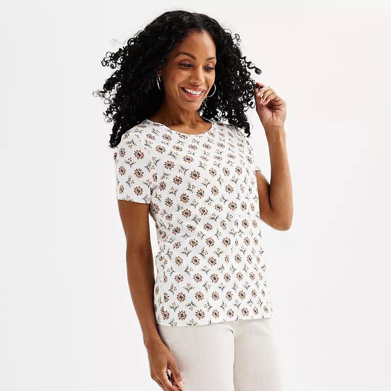 Women's Croft & Barrow® Essential Crewneck Tee, Size: Small, White Rust Floral Tile Product Image