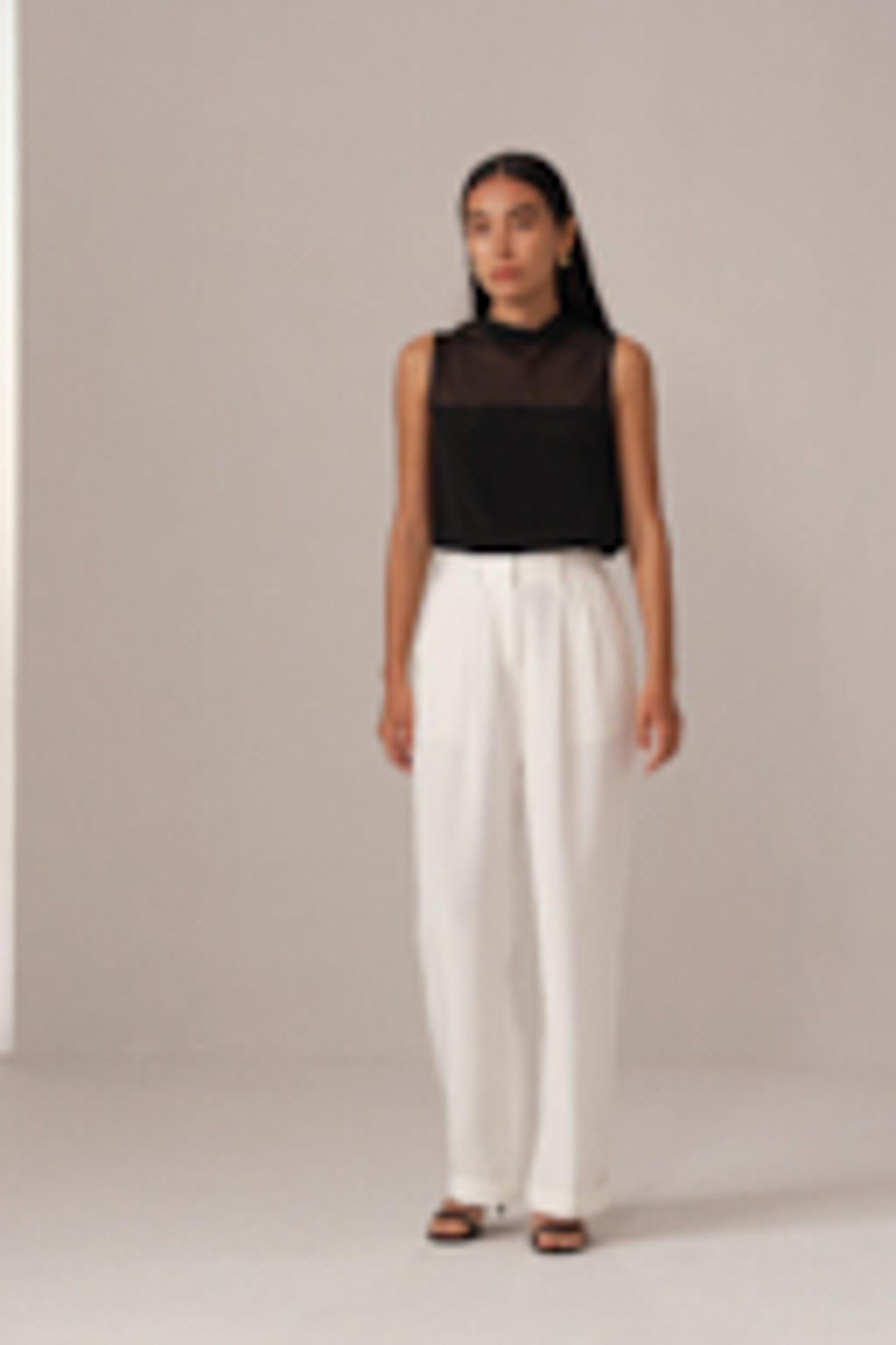 Cowl Half-High Neck Sleeveless Silk Top Product Image