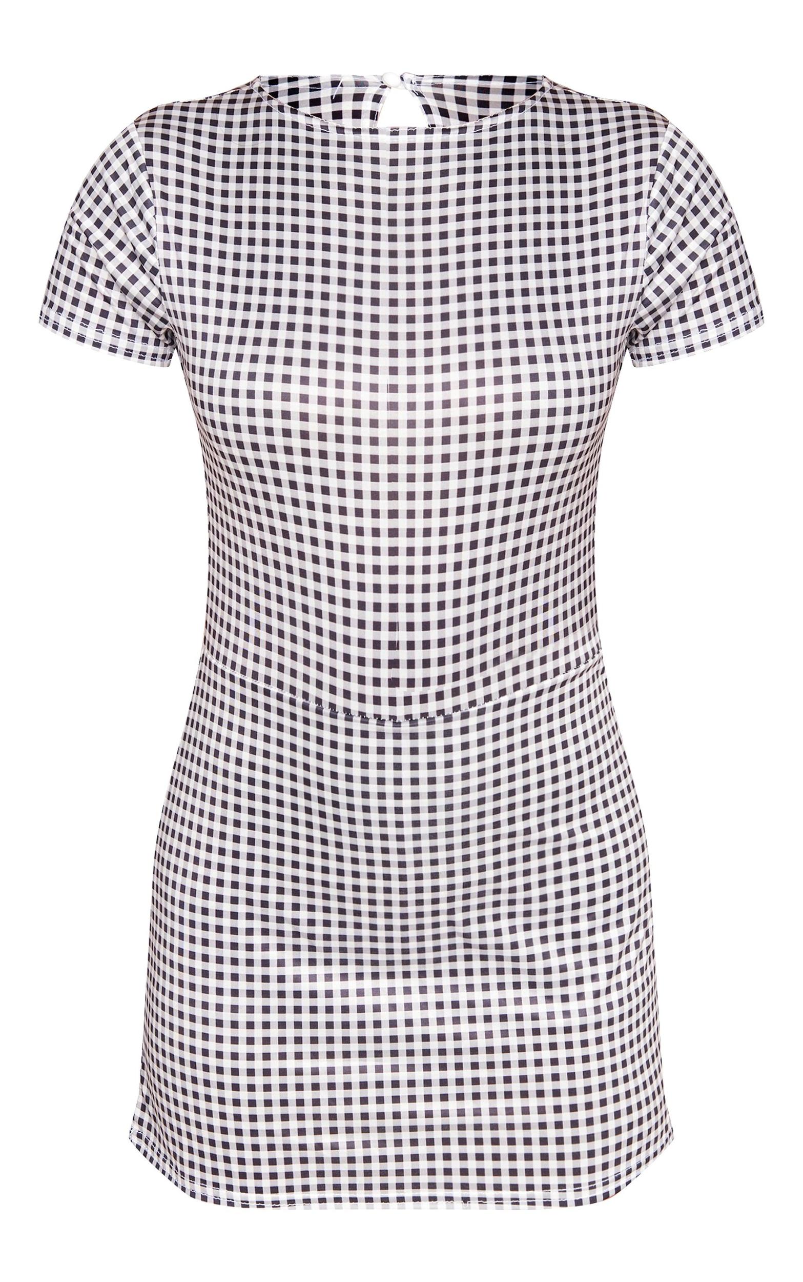 Monochrome Gingham Print Cap Sleeve Slinky Skort Romper Product Image
