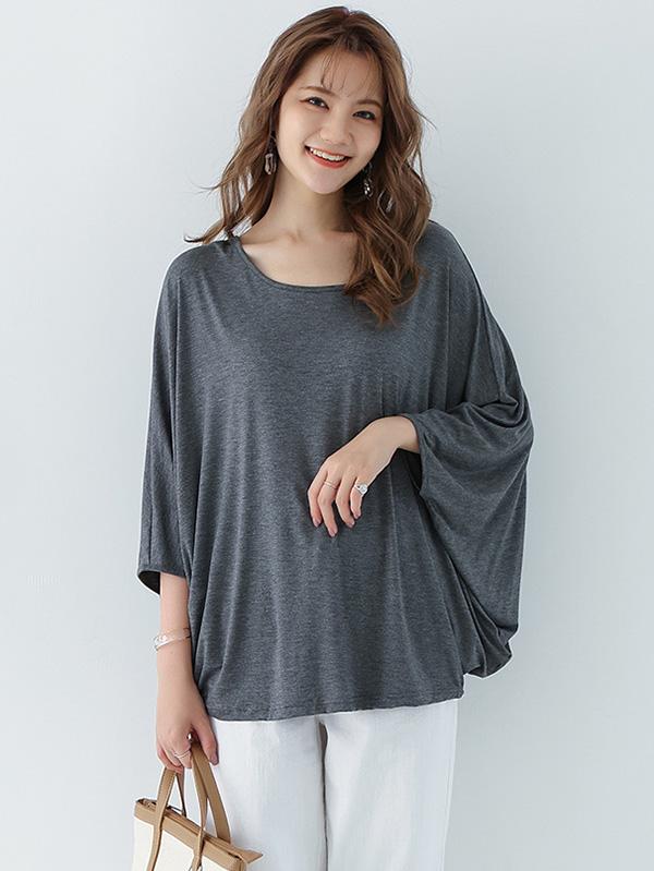 Vintage Loose Round-Neck Batwing Sleeves Shirts Product Image