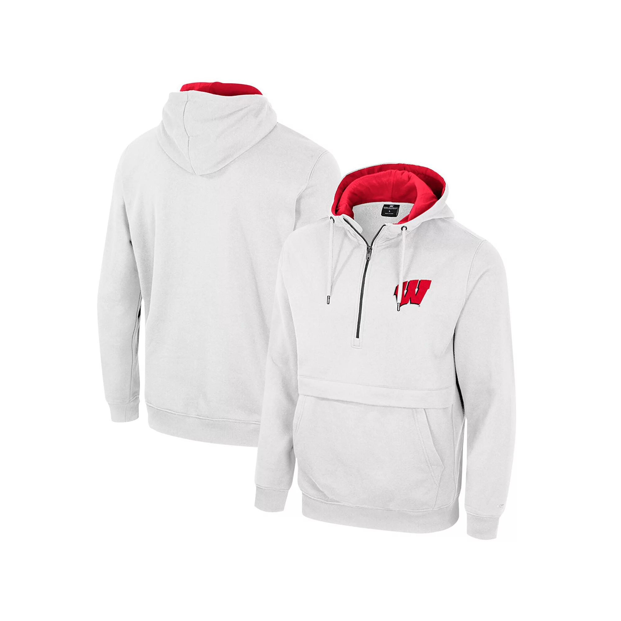 Men's Colosseum White Wisconsin Badgers Half-Zip Hoodie,  Product Image