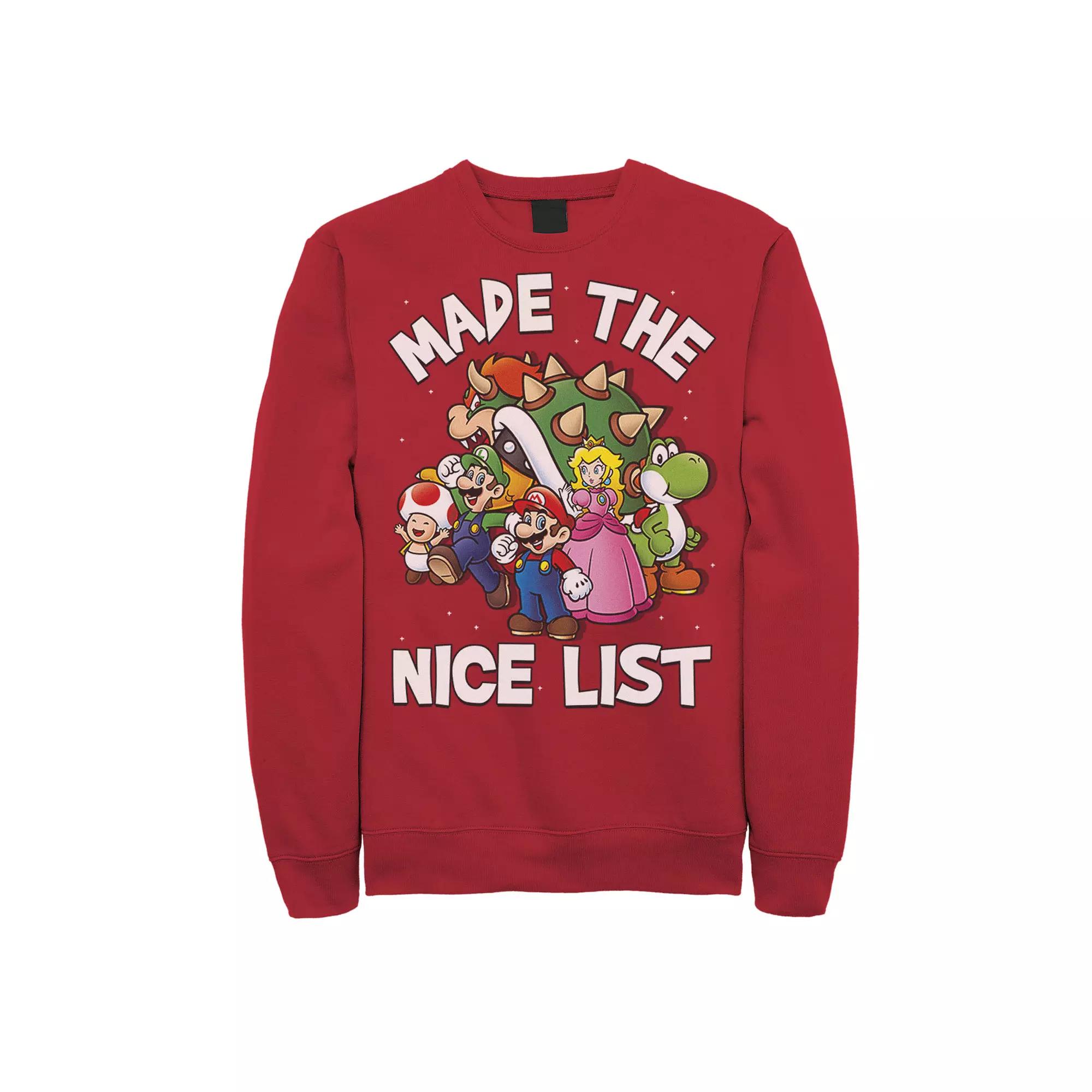 Men's Super Mario Bros. Made The Nice List Character Collage Sweatshirt, Size: Large, Red Product Image