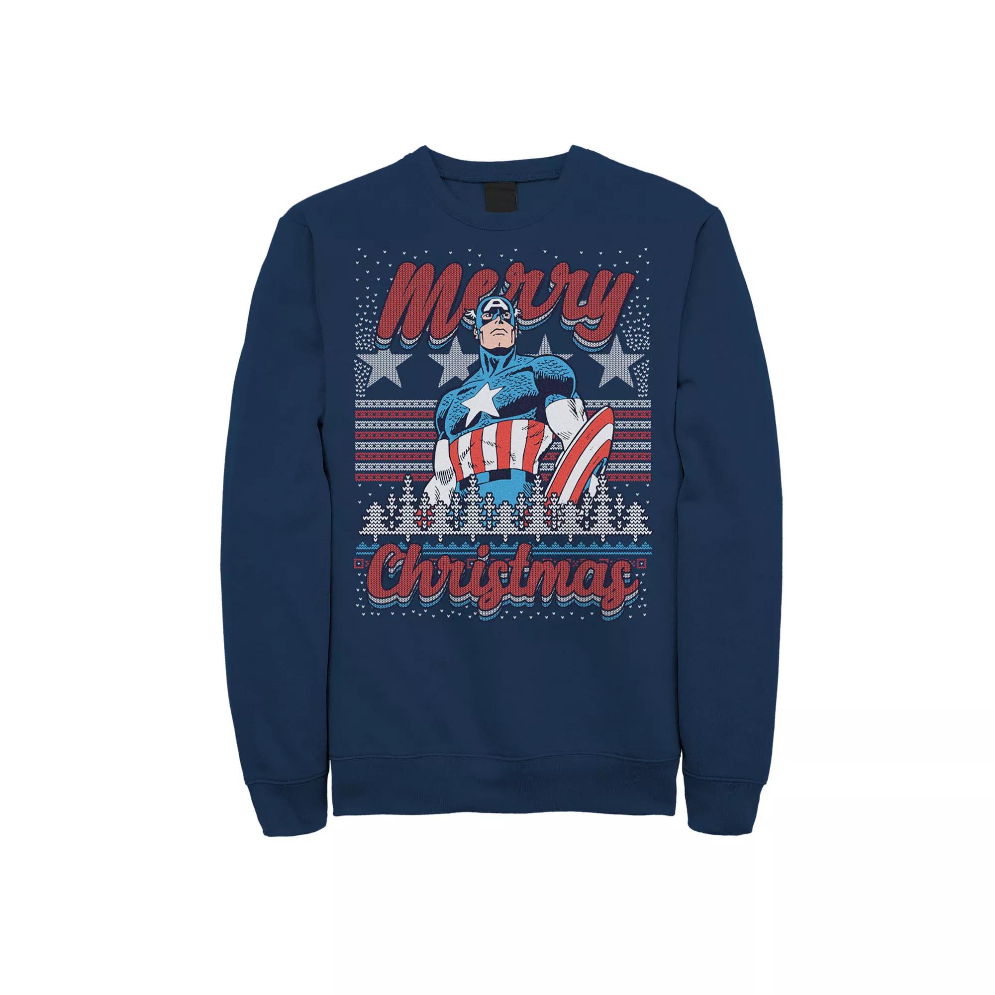 Men's Marvel Capitan America Merry Christmas Ugly Sweater Sweatshirt,  Product Image