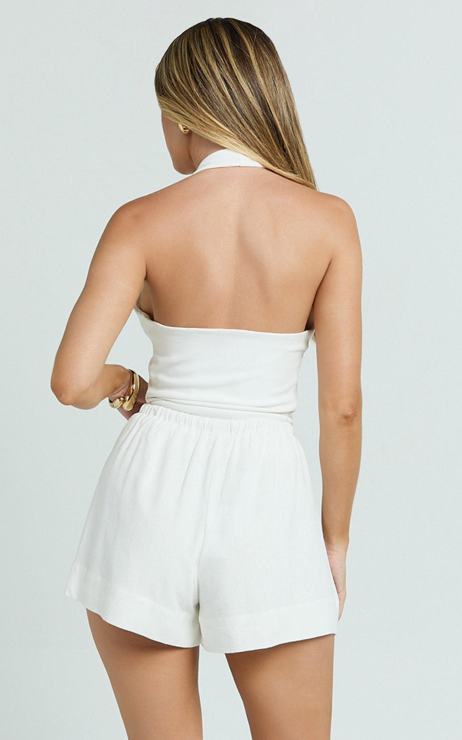 Olivia Shorts - Drawstring Relaxed Linen Shorts in White Product Image