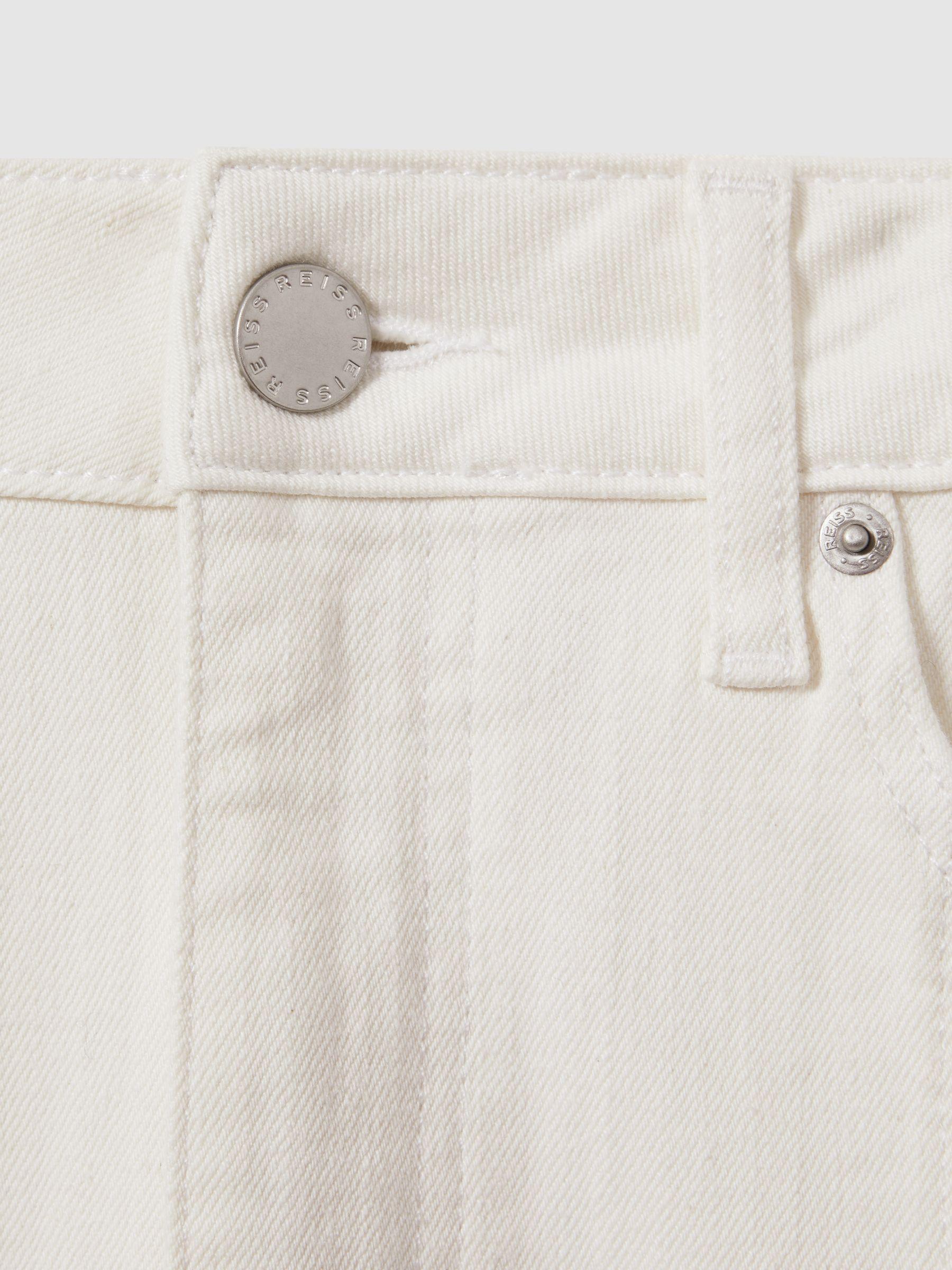 High Rise Denim Midi Skirt in Ivory Product Image