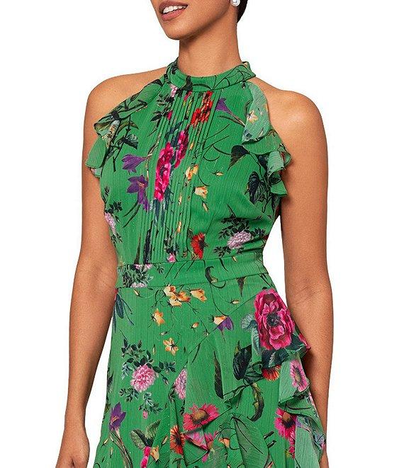 Betsy & Adam Halter Neck Ruffle Front Floral Print Maxi Dress Product Image