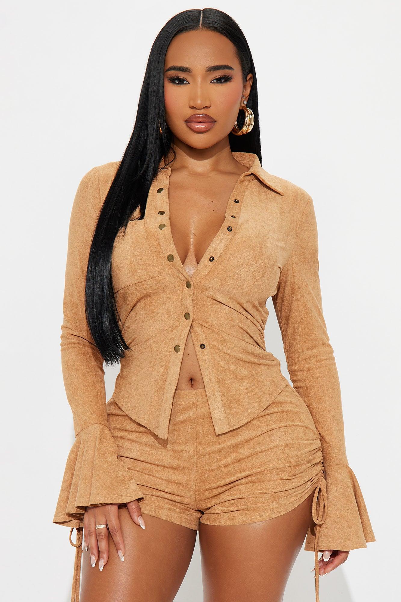 Muse Faux Suede Romper - Camel Female Product Image