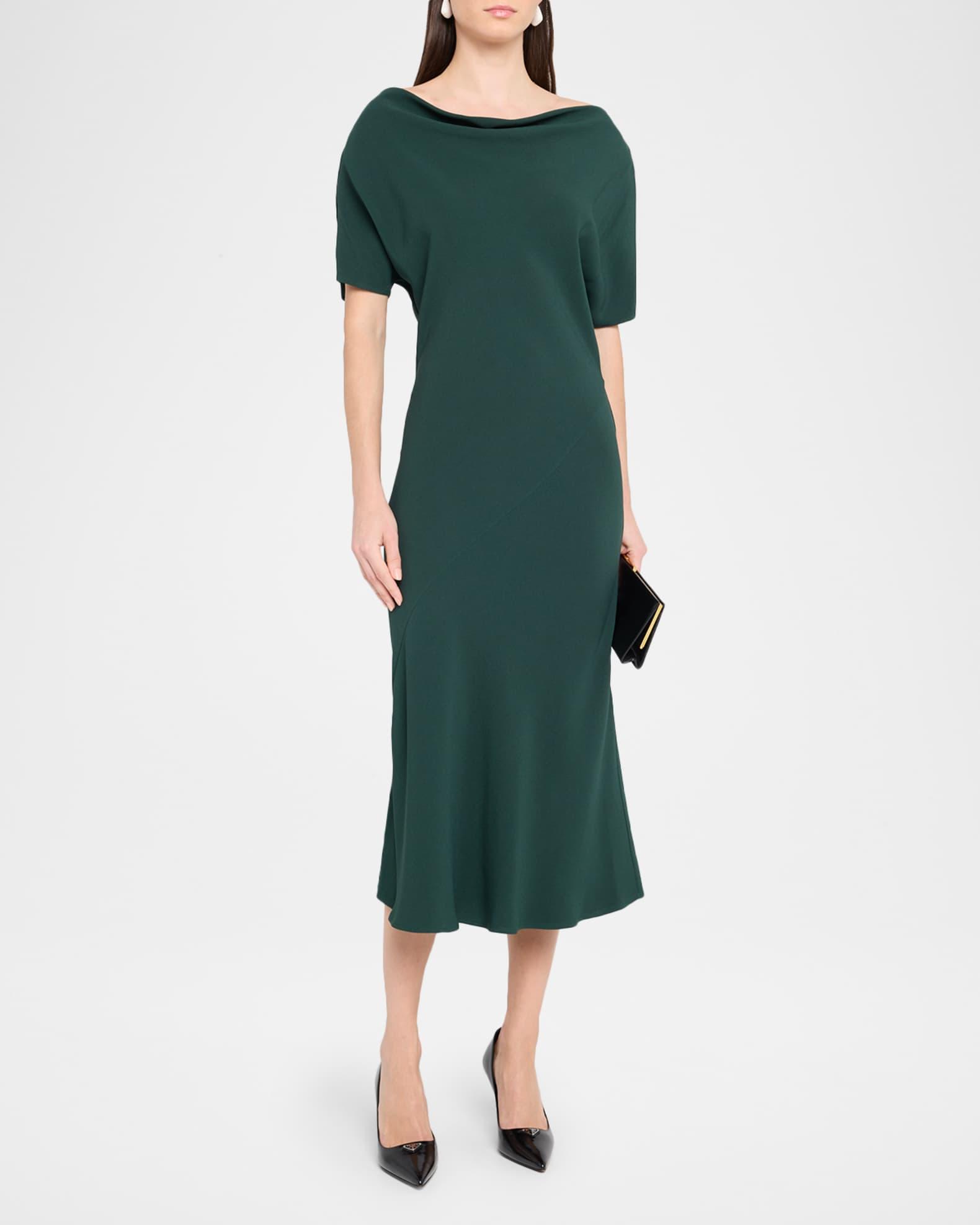 High-Neck Short-Sleeve Midi Dress Product Image