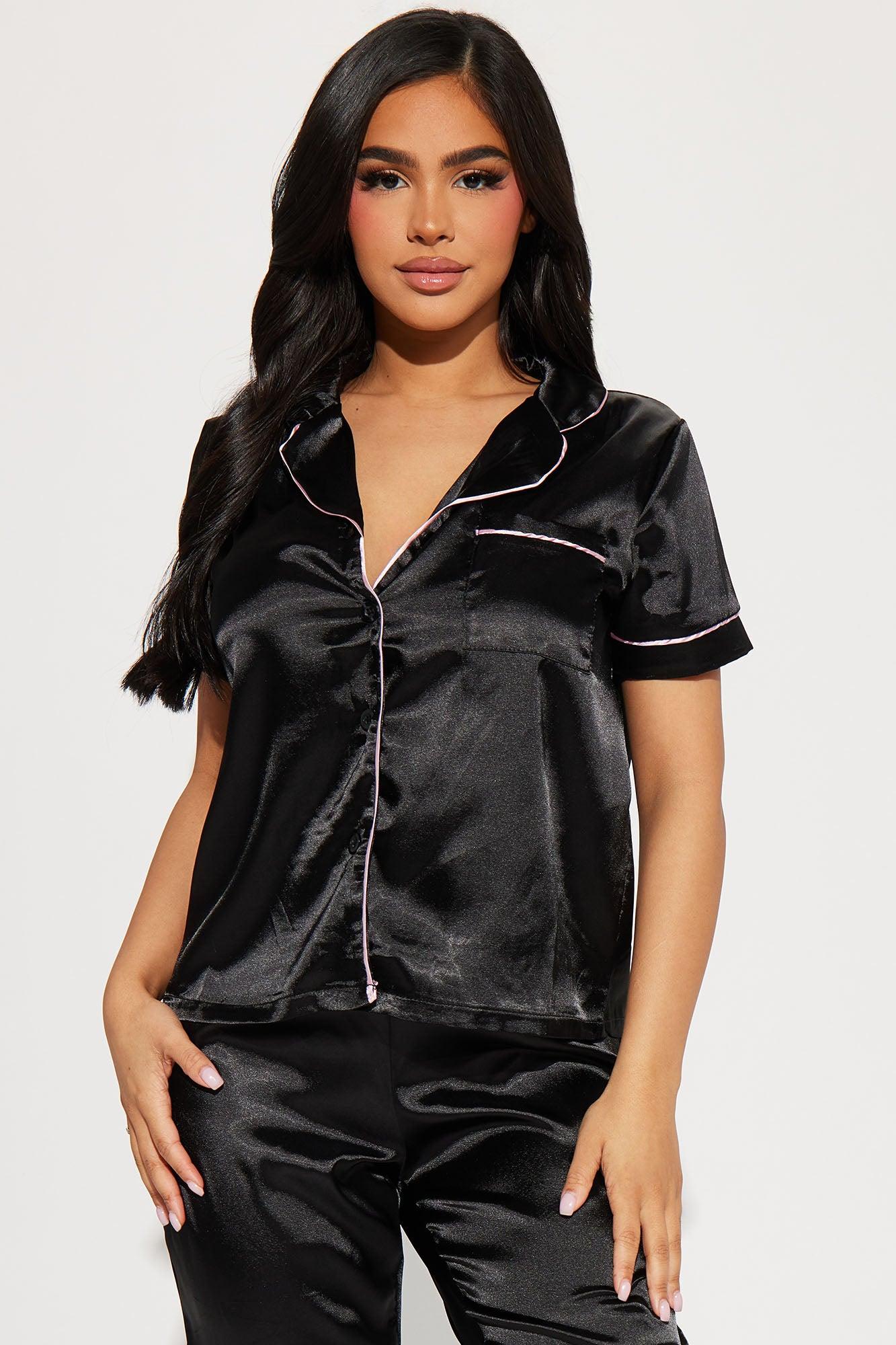 Stay In Bed Satin PJ Pant Set - Black Product Image