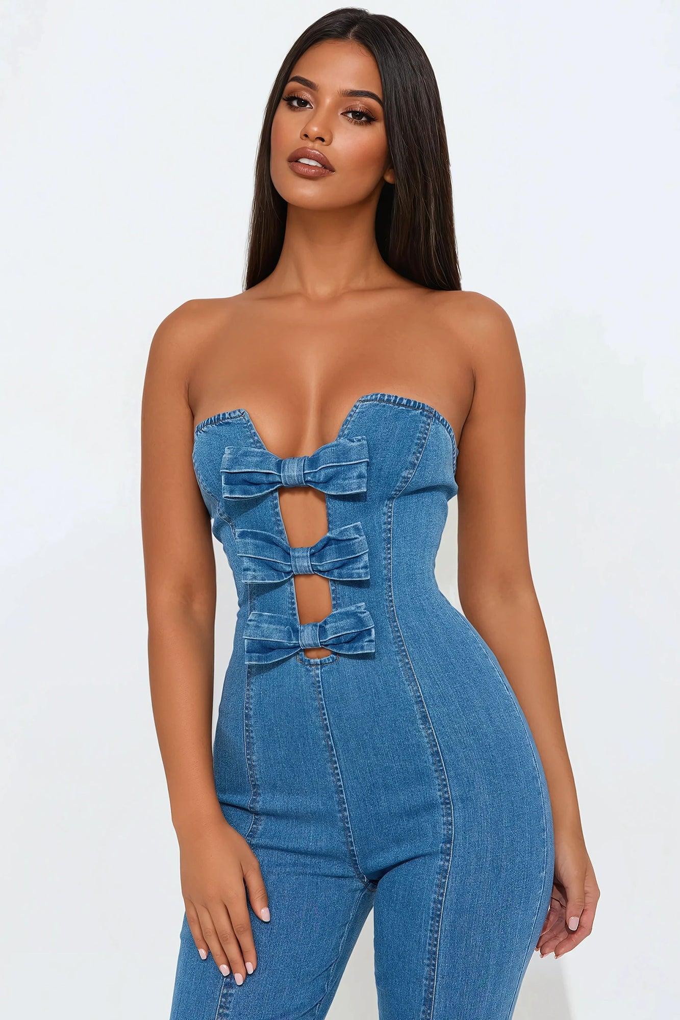 My Gift To You Denim Jumpsuit - Medium Wash Product Image