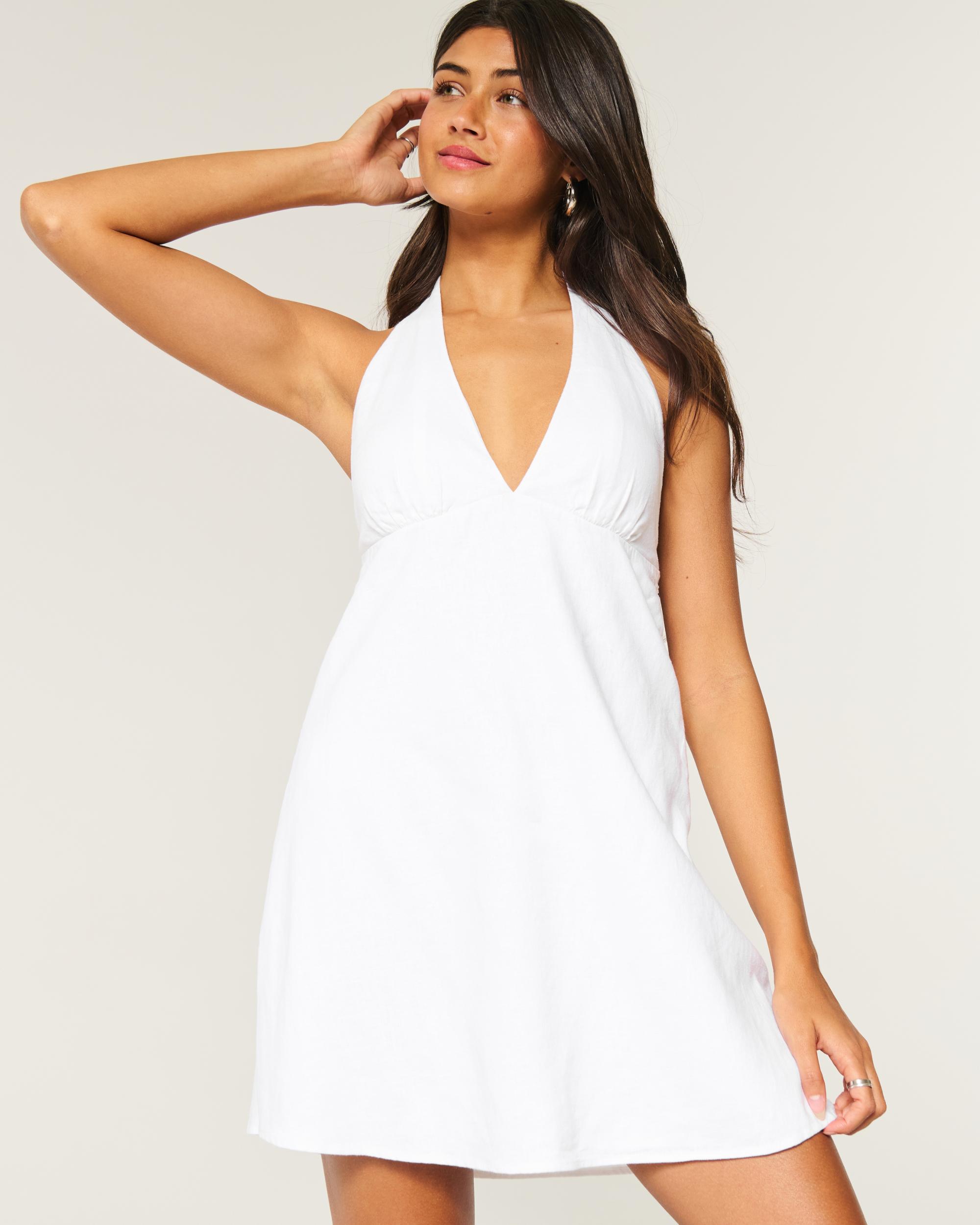 Open Back Linen-Blend Halter Dress Product Image