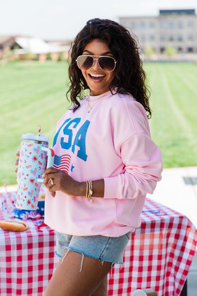 USA Flag Light Pink Graphic Sweatshirt Product Image