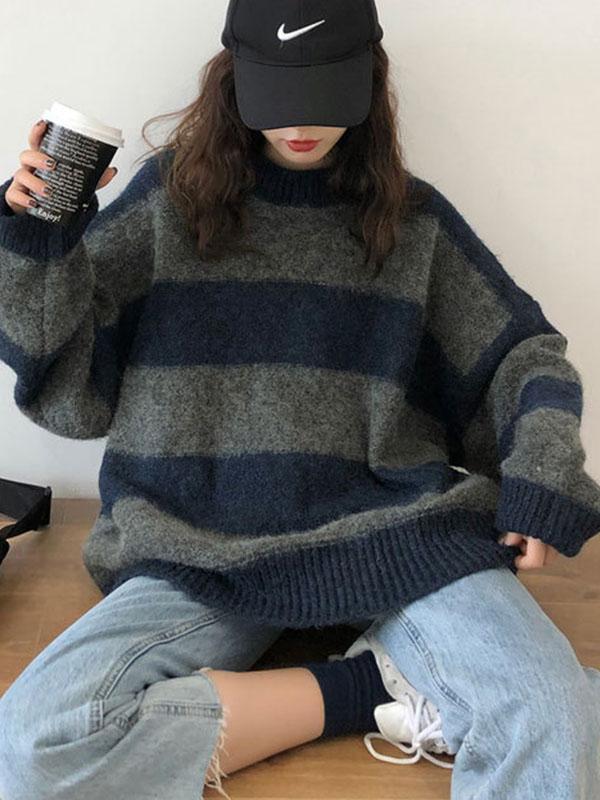 Oversized Stripe Pullover Sweater Product Image