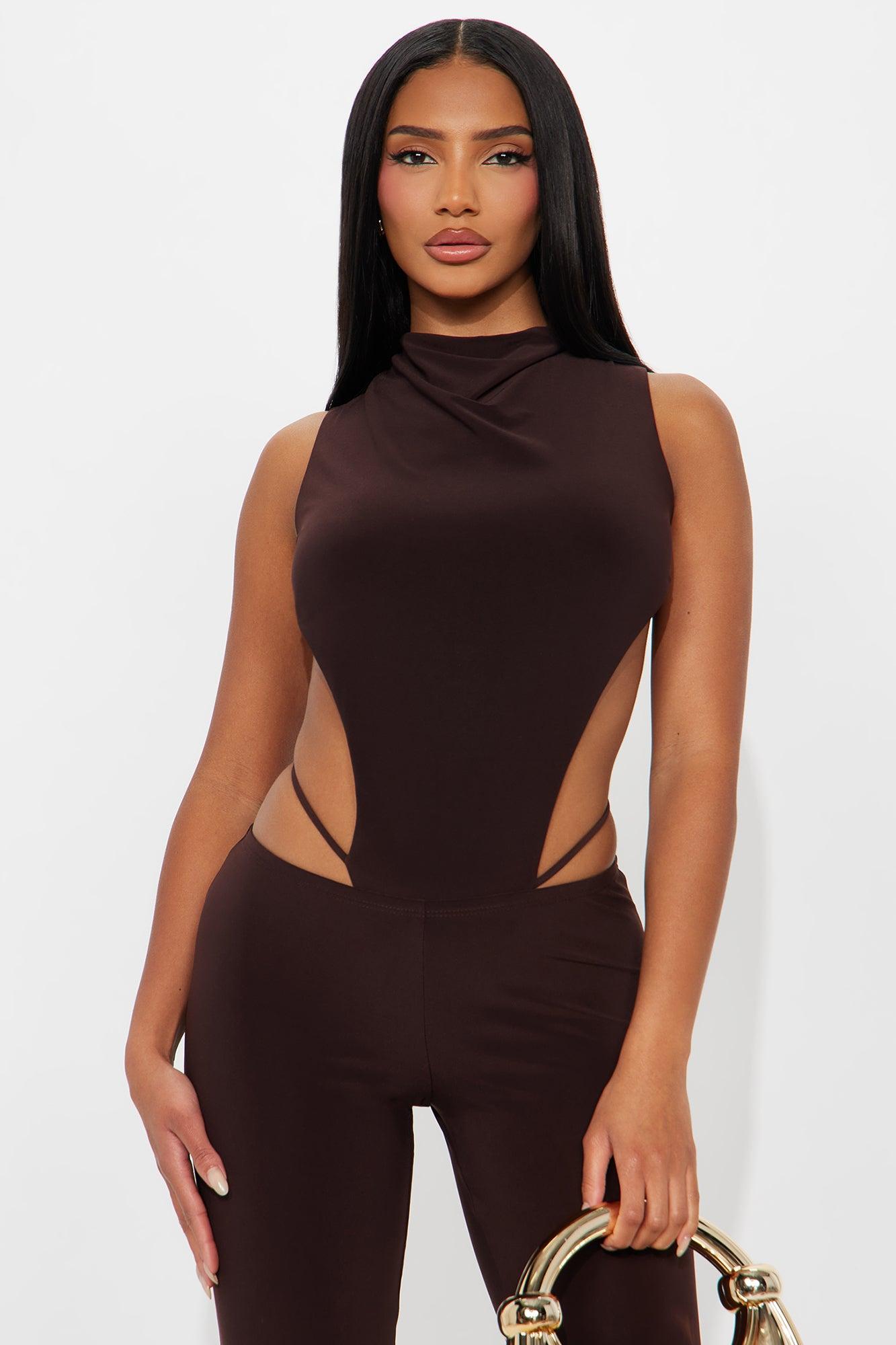 Power Play Backless Bodysuit Pant Set - Chocolate Female Product Image