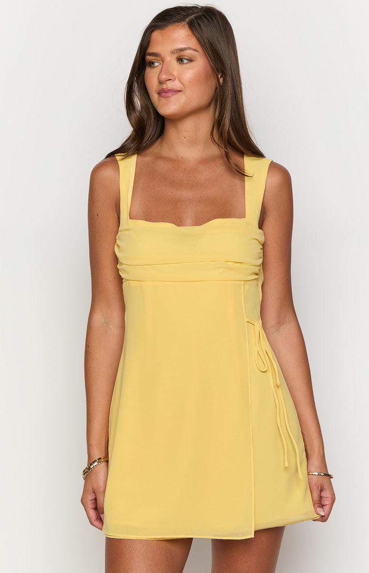 Avi Yellow Chiffon Mini Dress Product Image