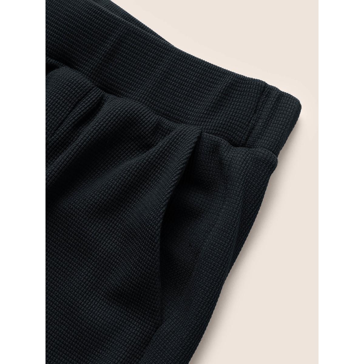 Plus Size Solid Mid Rise Gathered Elastic Waist Pants Women Black Work From Home Mid Rise Work Pants BloomChic 28/5X Product Image