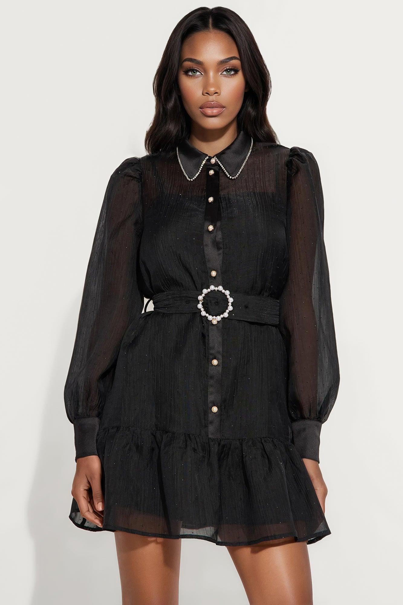 Hale Belted Mini Shirt Dress - Black Female Product Image