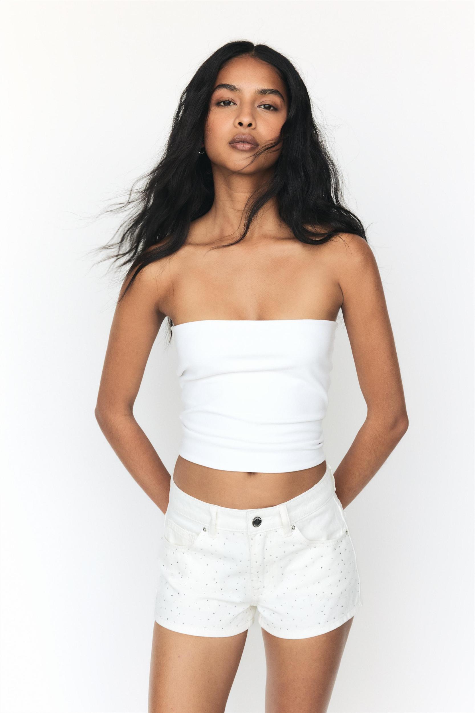 Rhinestone denim shorts Product Image