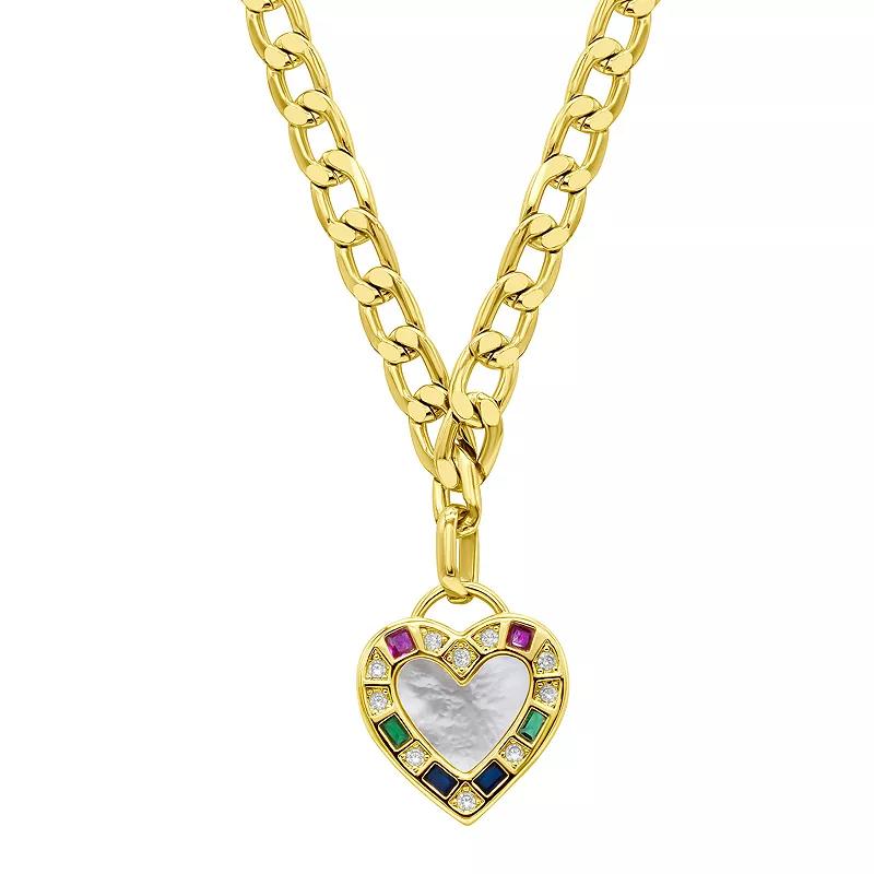 Adornia 14k Gold Plated Figaro Chain Mother-of-Pearl Heart Necklace, Women's, Size: 18", White Product Image