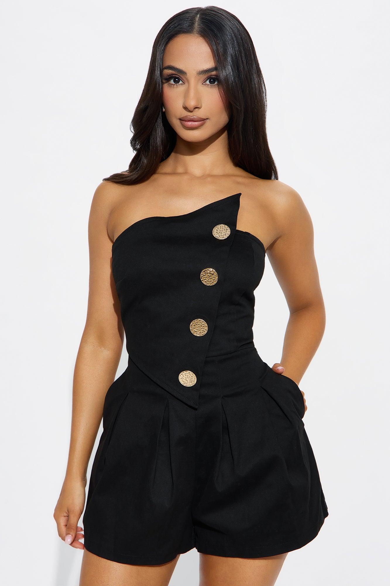 Sweet Temptation Twill Romper - Black Female Product Image