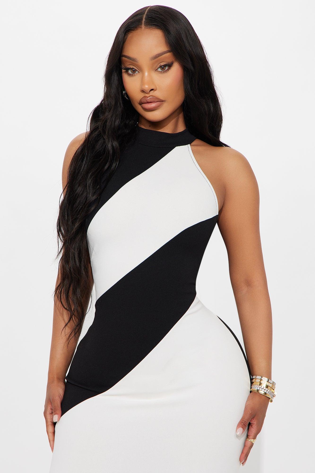Bria Peplum Striped Midi Dress - Black/White Product Image