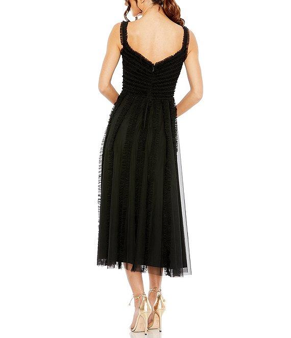 Mac Duggal V-Neck Tiered Ruffled A-Line Midi Dress Product Image