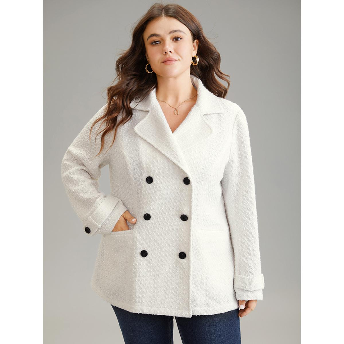 Plus Size Tweed Lapel Collar Button Up Pocket Coat Women White Elegant Texture Ladies Everyday Winter Coats BloomChic 12/L Product Image