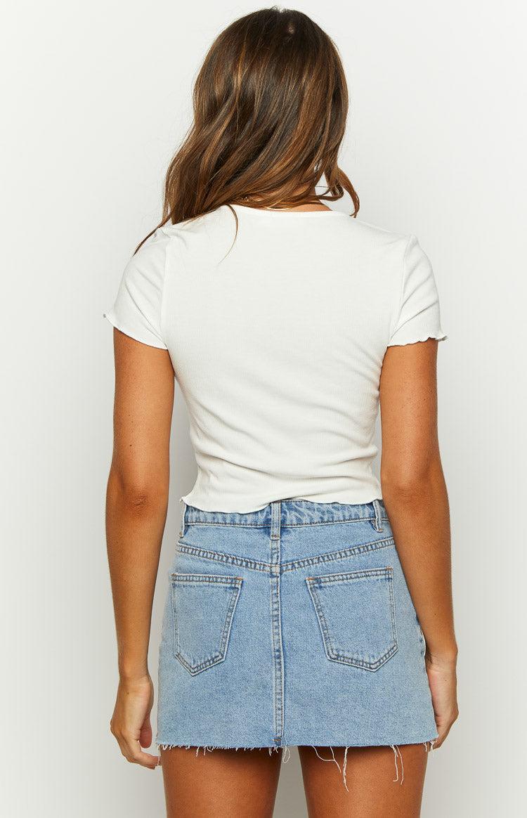 Lucille White Short Sleeve Tie Top Product Image