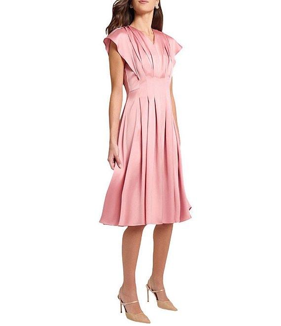 MISOOK Charmeuse Crepe De Chine V-Neck Flutter Sleeve Fit-And-Flare Midi Dress Product Image