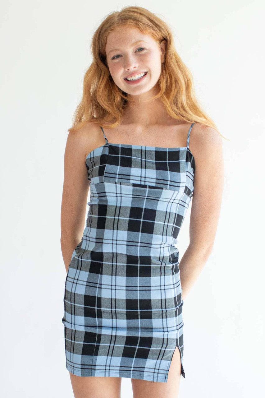 Blue Plaid Mini Dress Product Image