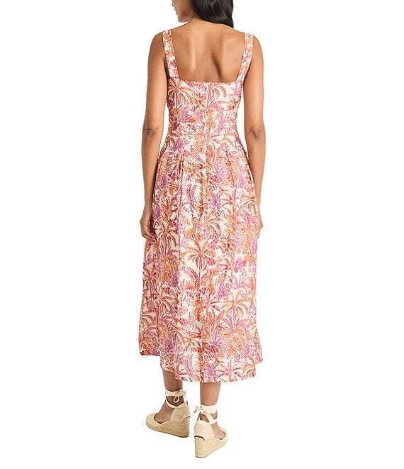 Maggy London Sweetheart Neck Sleeveless Tropical Printed Tricot Drop Waist Midi Dress Product Image