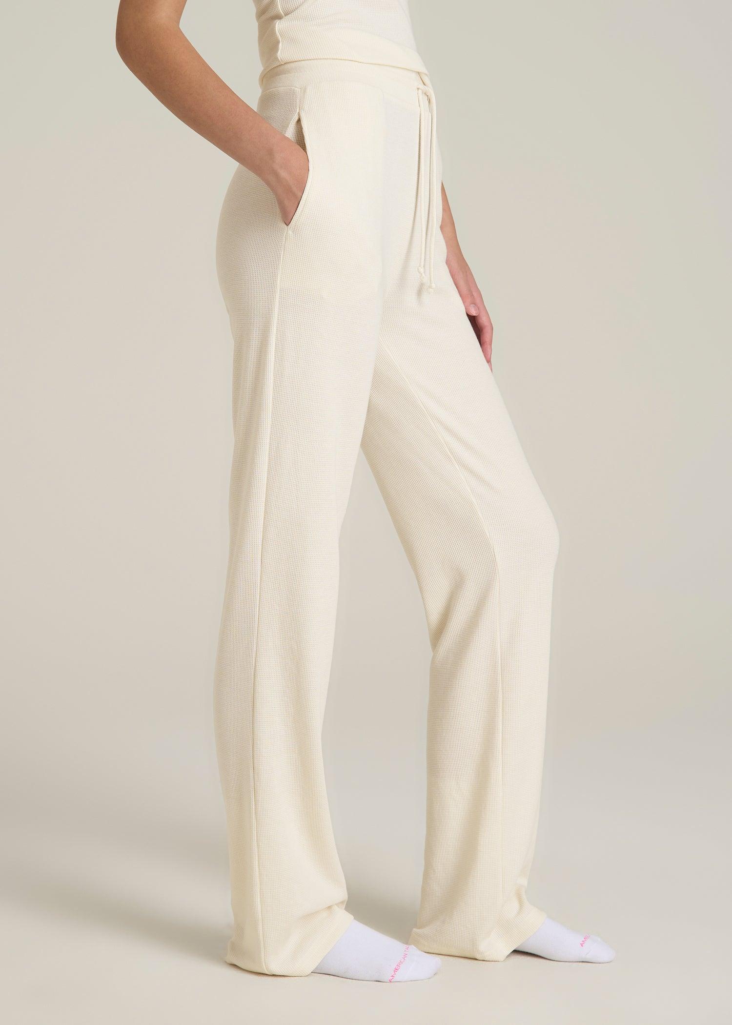 Open-Bottom Waffle Lounge Pants for Tall Women in White Alyssum Female Product Image