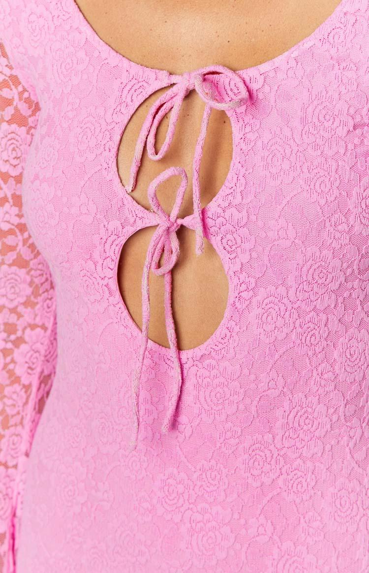 Love Me Pink Lace Long Sleeve Mini Dress Product Image