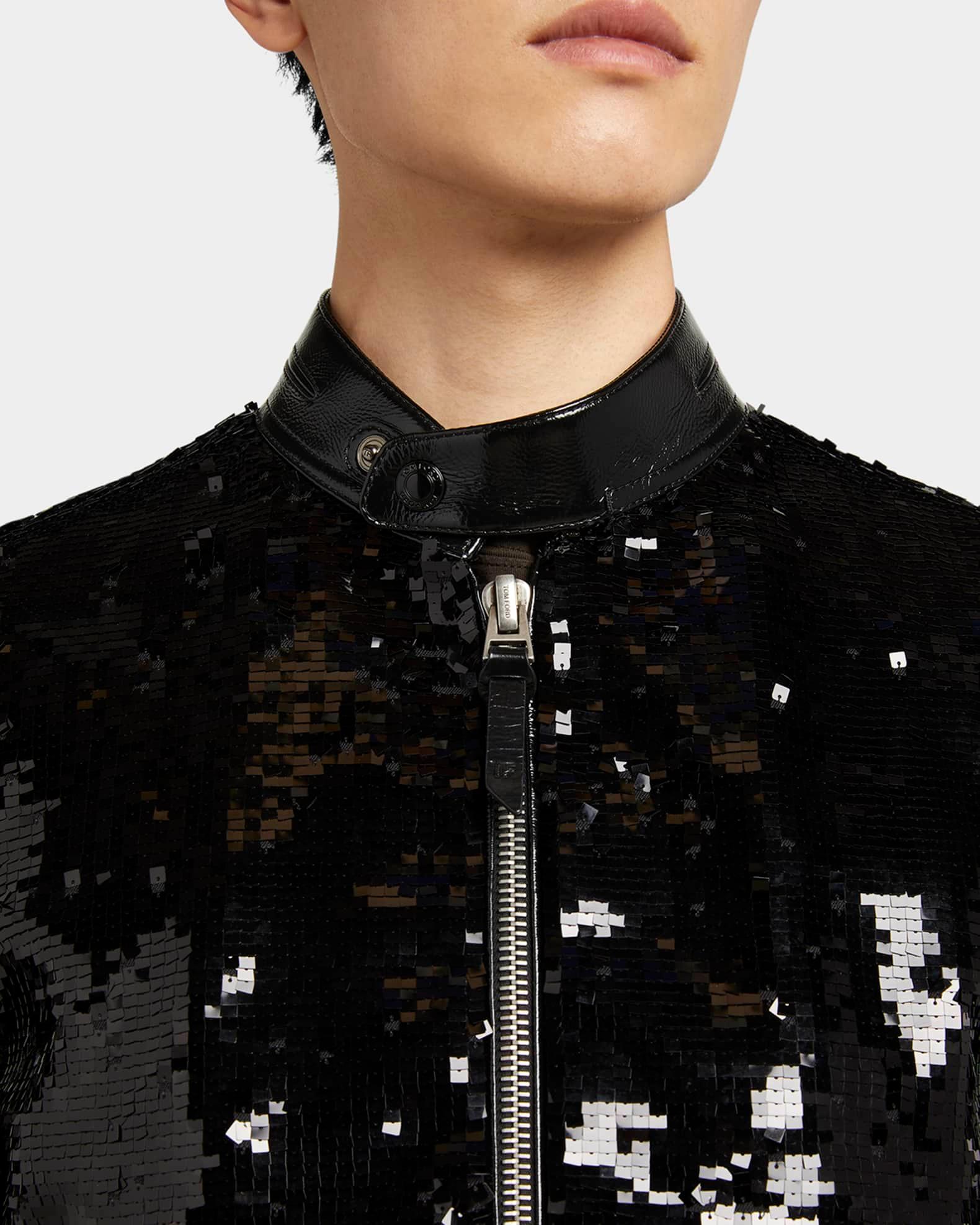 Men's Sequin Embroidered Biker Blouson Jacket Product Image