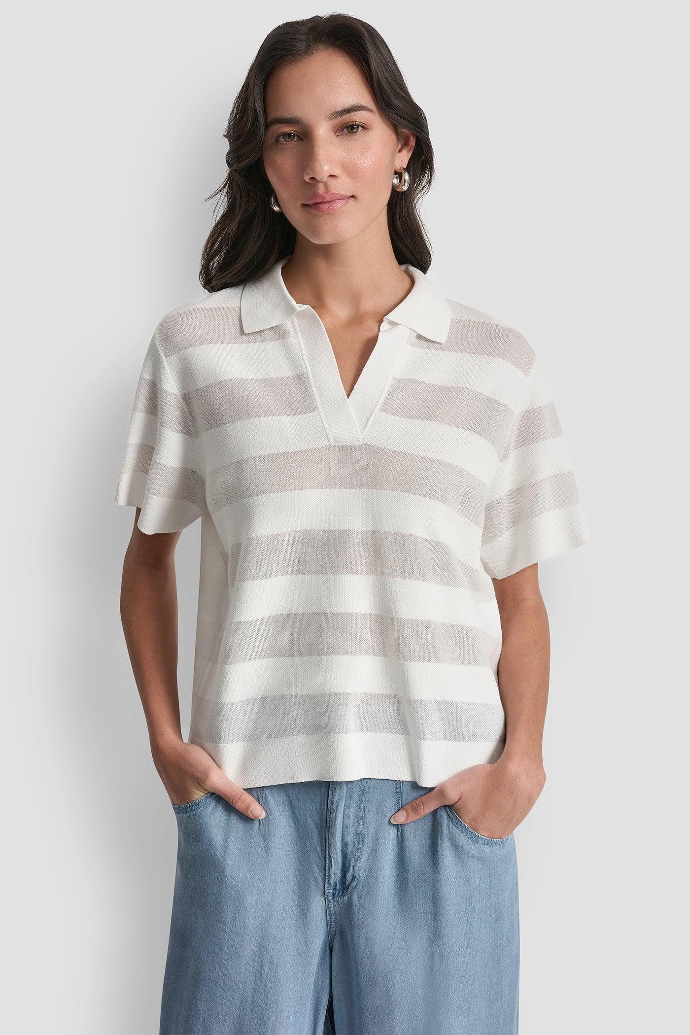 SHEER STRIPED POLO SWEATER Product Image