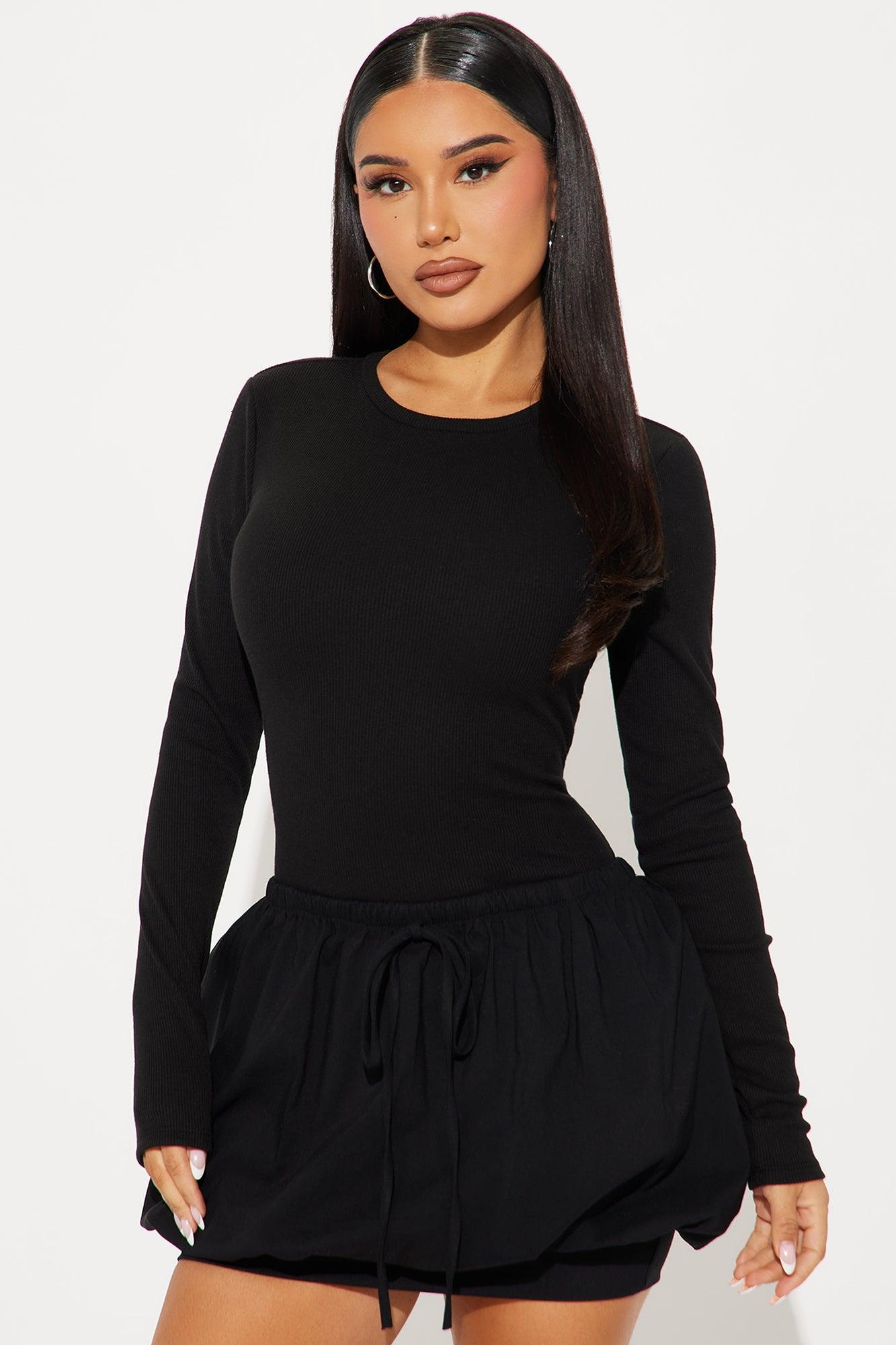 Remy Long Sleeve Bubble Mini Dress - Black Product Image