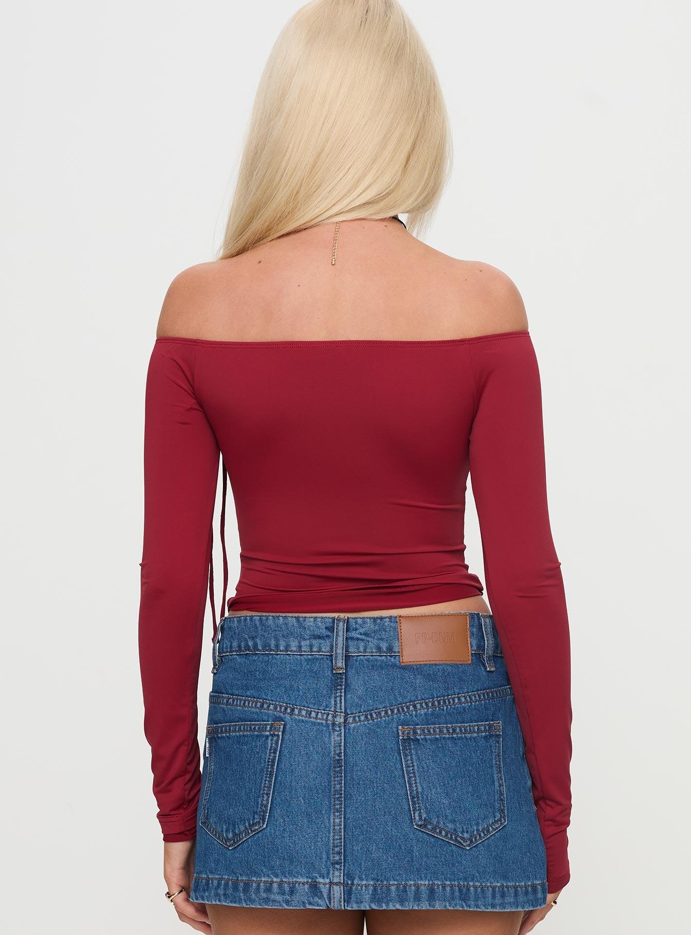 Where You At Off Shoulder Long Sleeve Top Red Product Image